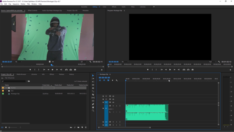 Montage des premières secondes du clip, calage sur les repères avec des effets de retime, choix des axes et valeurs de plan pour rythmer la vidéo